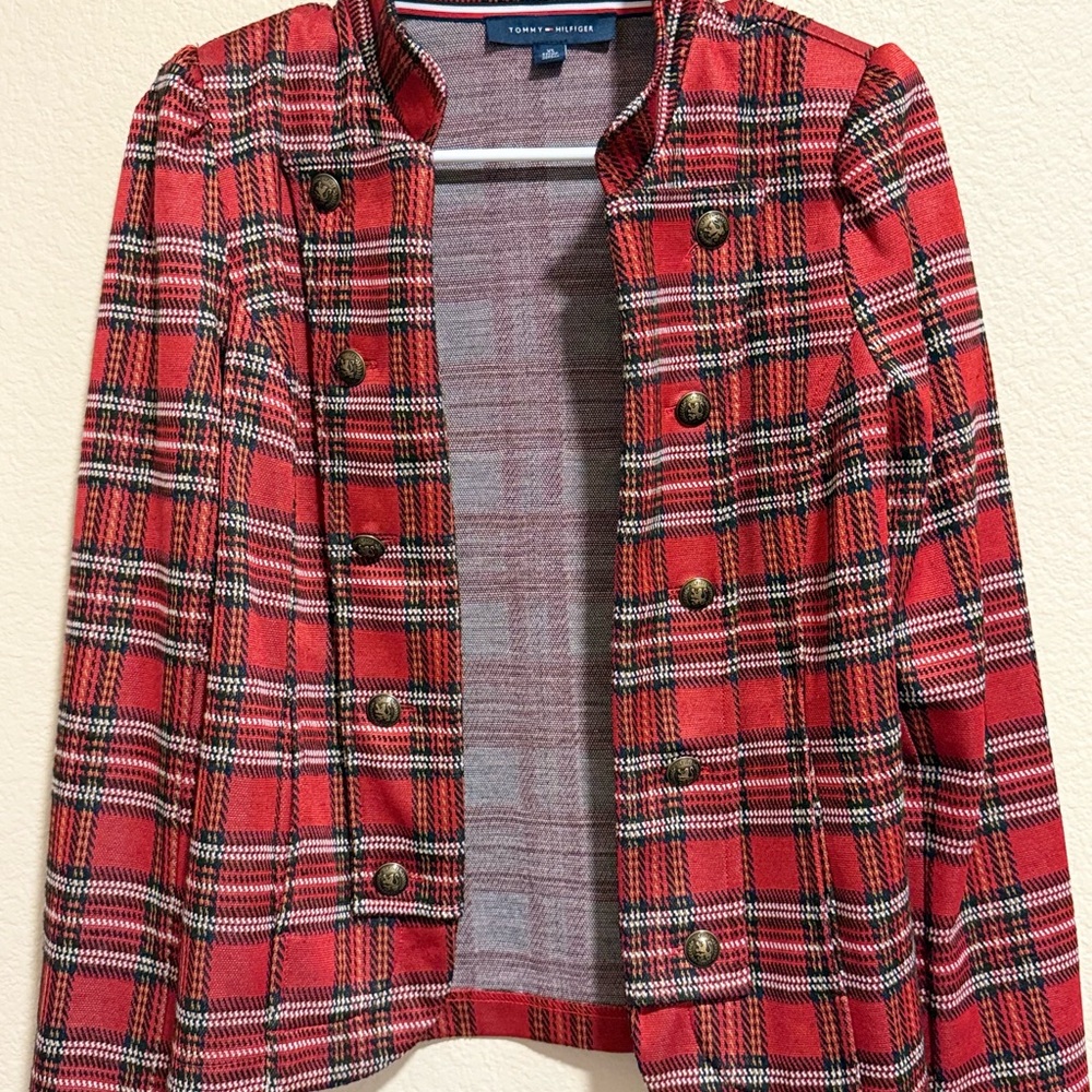 Tommy Hilfiger Women's Red and Black Plaid Blazer